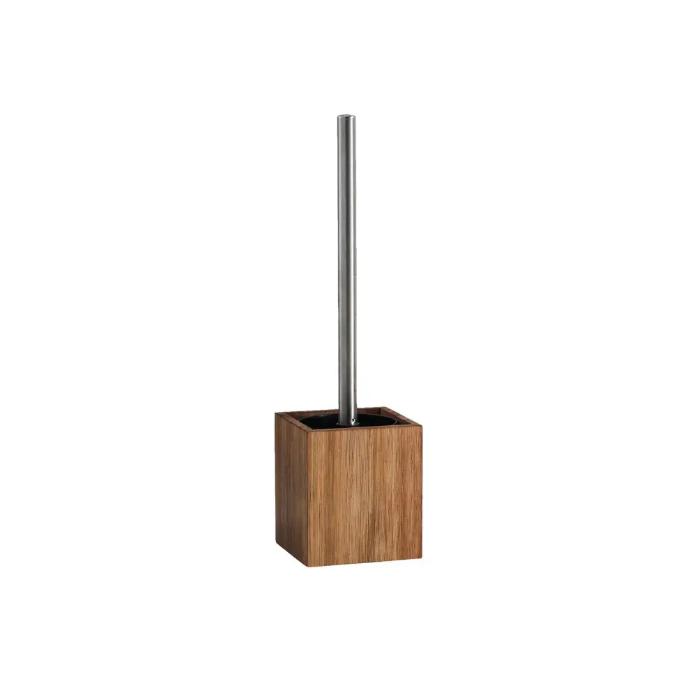 Acacia Wood Toilet Brush Holder Stainless Metal Handle