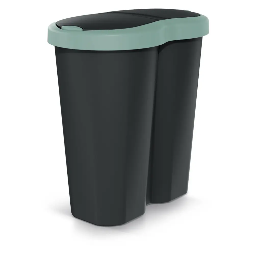 Compacta R Duo trash garbage can, green/black, 40L capacity, one compartment, two lids, NDRF40-5575C_S411