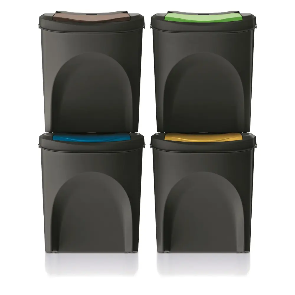 Keden Sortibox 4 x 25L Sorting Waste Bin Place 4 Recycling Trash Can Segregation Bins Coloured Lids