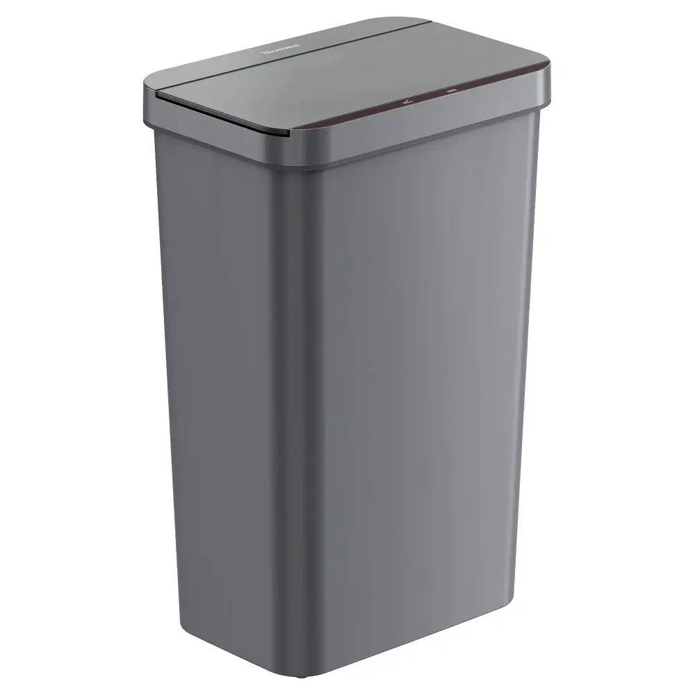 50 Liter / 13.2 Gallon Prime Gray Acrylic Sensor Kitchen Trash Can Matte Black | 13 Gallon