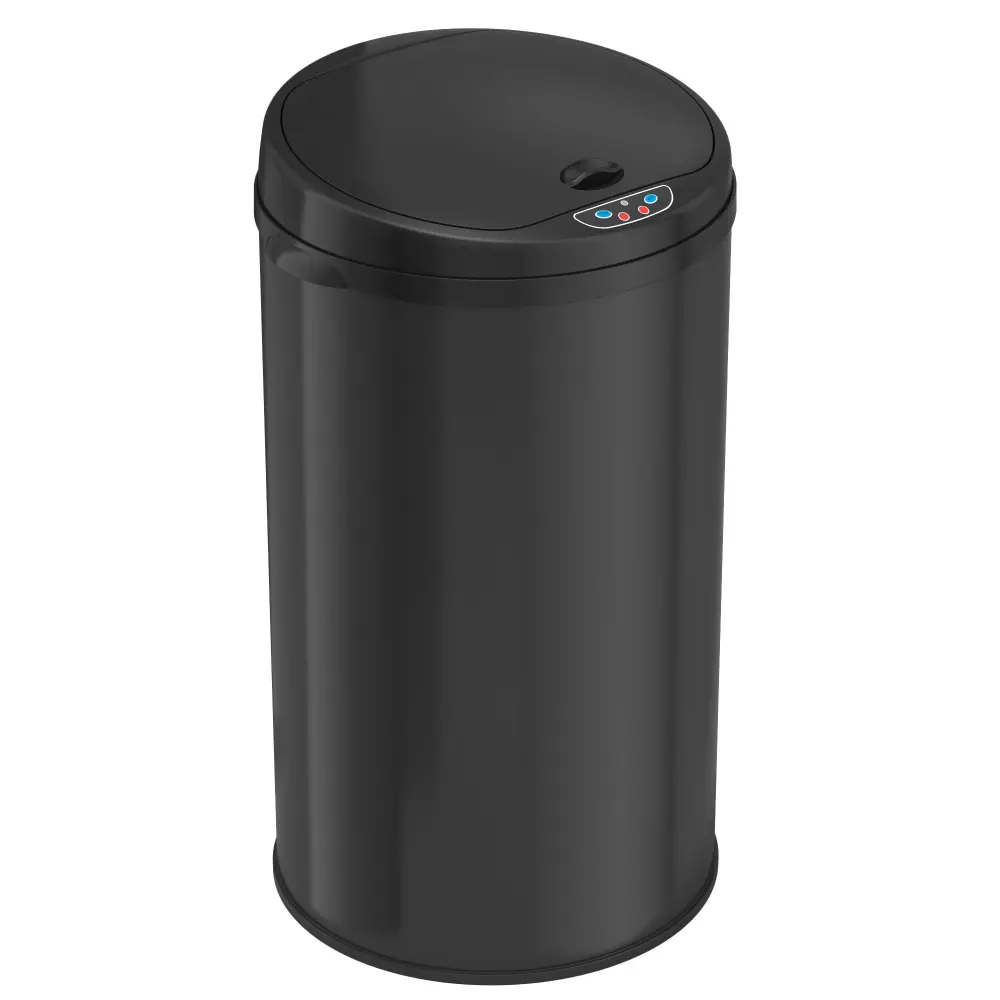 30 Liter / 8 Gallon Round Black Stainless Hardened Sensor Kitchen Trash Can AbsorbX Odor Filter Eco Friendly Recycled Plastic