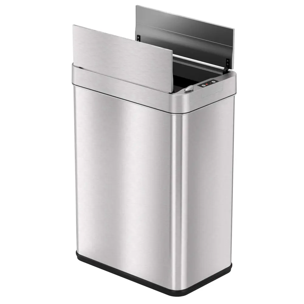 50 Liter / 13 Gallon Stainless Metal Wings Open Lid Sensor Kitchen Trash Can AbsorbX Odor Filter