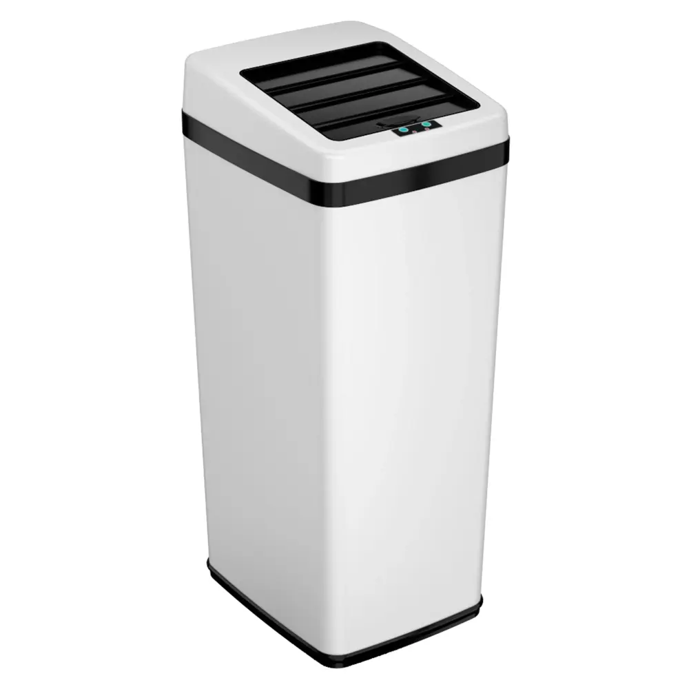 52 Liter / 14 Gallon White Stainless Reinforced Retracting Lid Sensor Kitchen Trash Can AbsorbX Odor Filter
