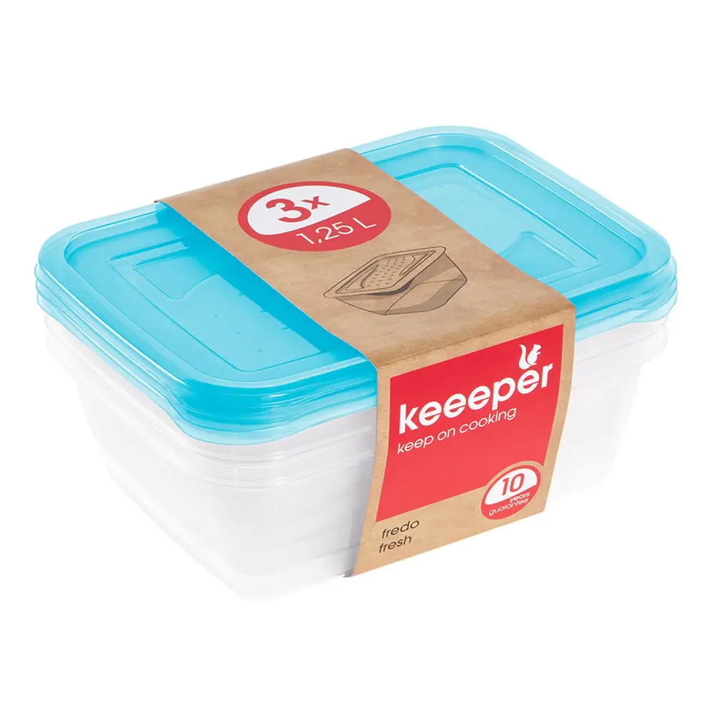 Keeeper Fredo Latest Food Container Set Fridge Freezer Dishwasher Safe 3 x 1.25L Stackable
