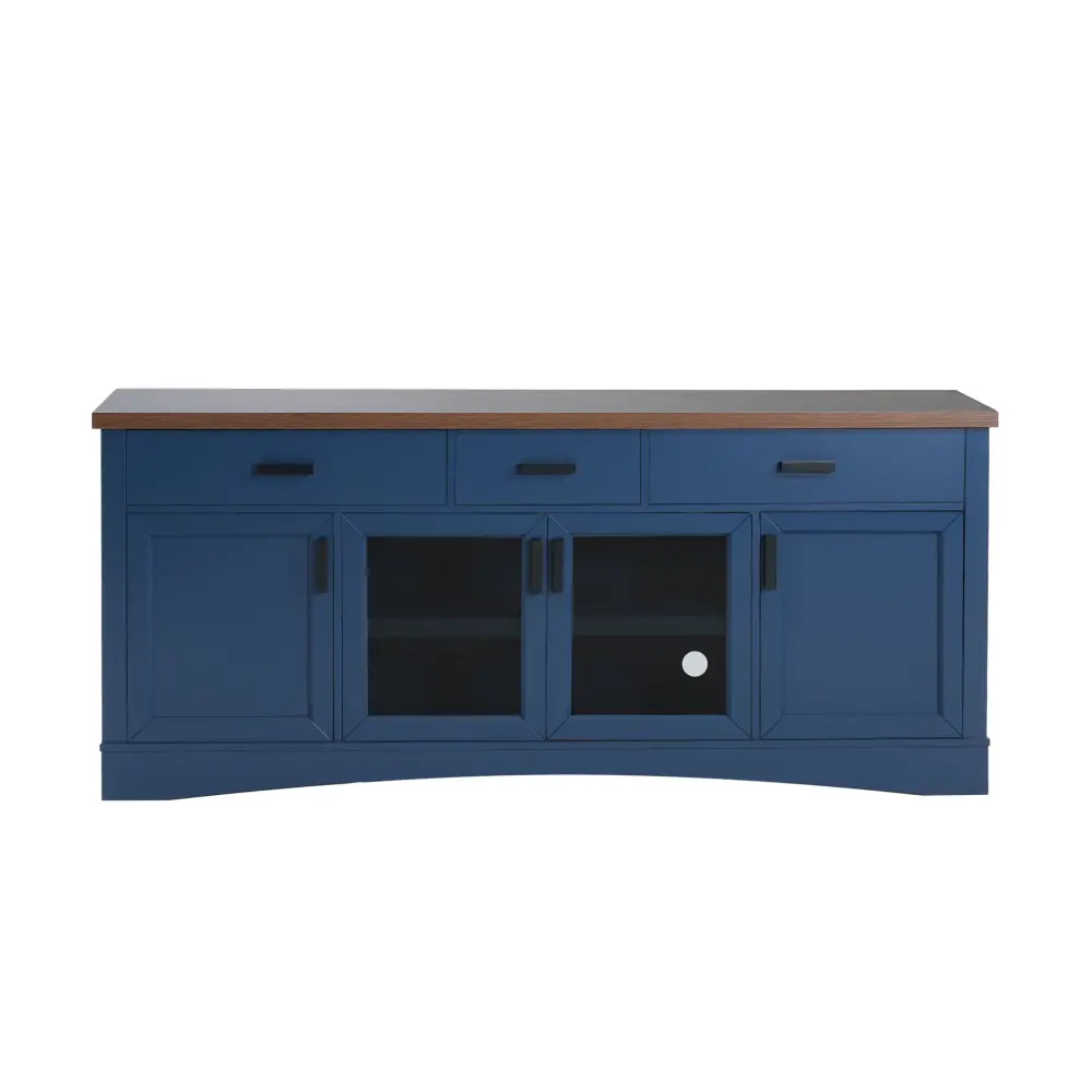 TV Console Stand, Glass Doors & Storage Drawers, Flexible Shelves