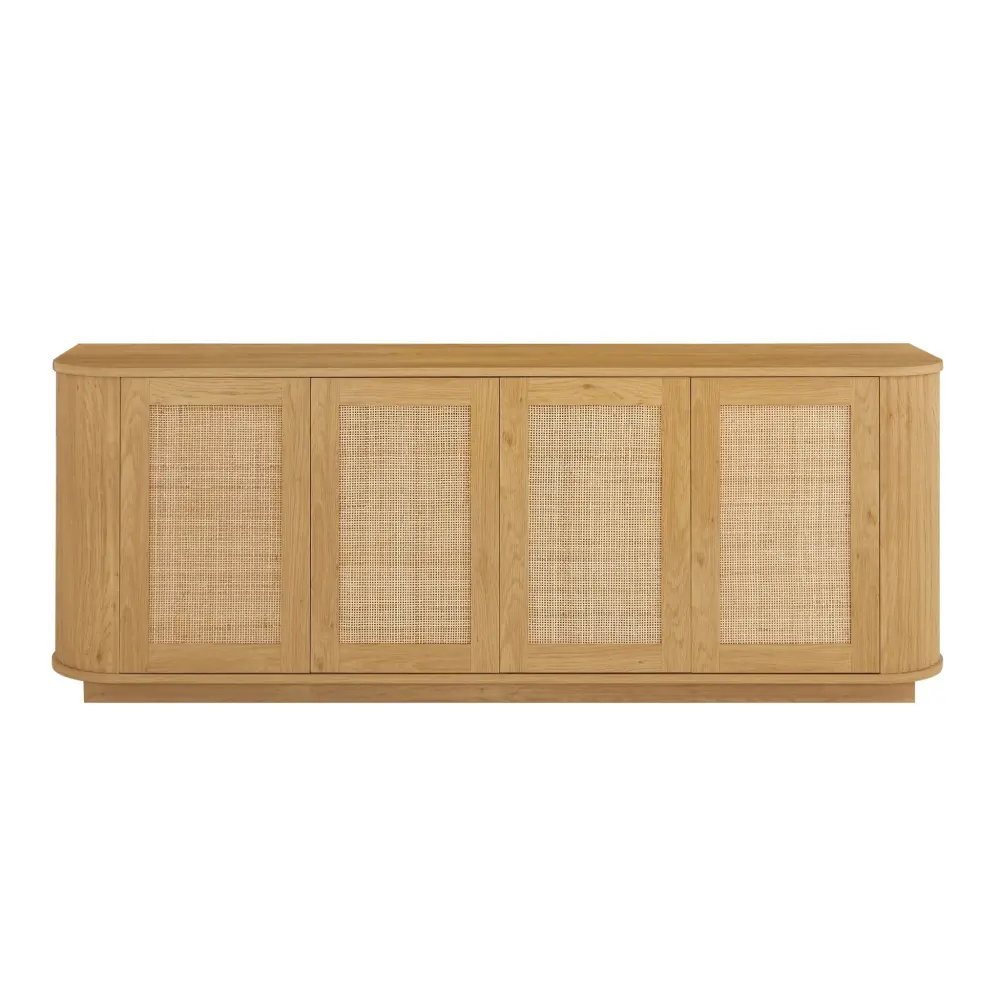 Contemporary Wave Shaped TV Stand Rattan Doors