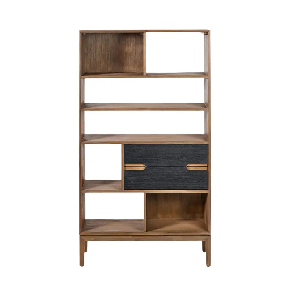 Goa Tall Shelving Unit - Black & Natural Acacia Wood