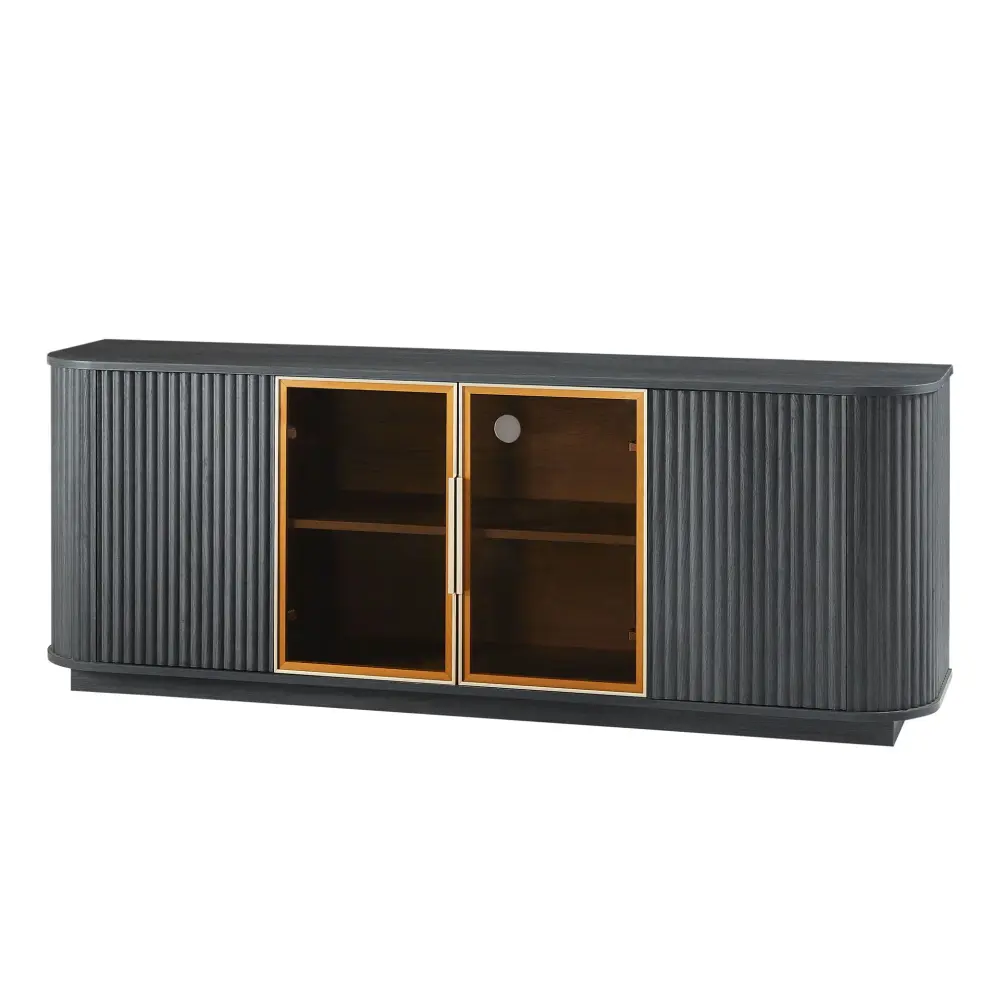 Modern 64" Wavy TV Cabinet LED Lights - Black
