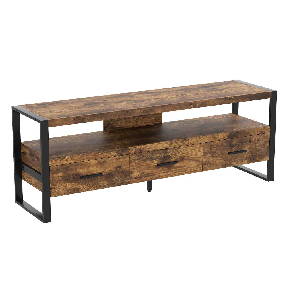 Reclaimed Cocoa Wood Look TV Stand 3 Drawers and 2 Shelves, 59" x 15.5" x 21.75"