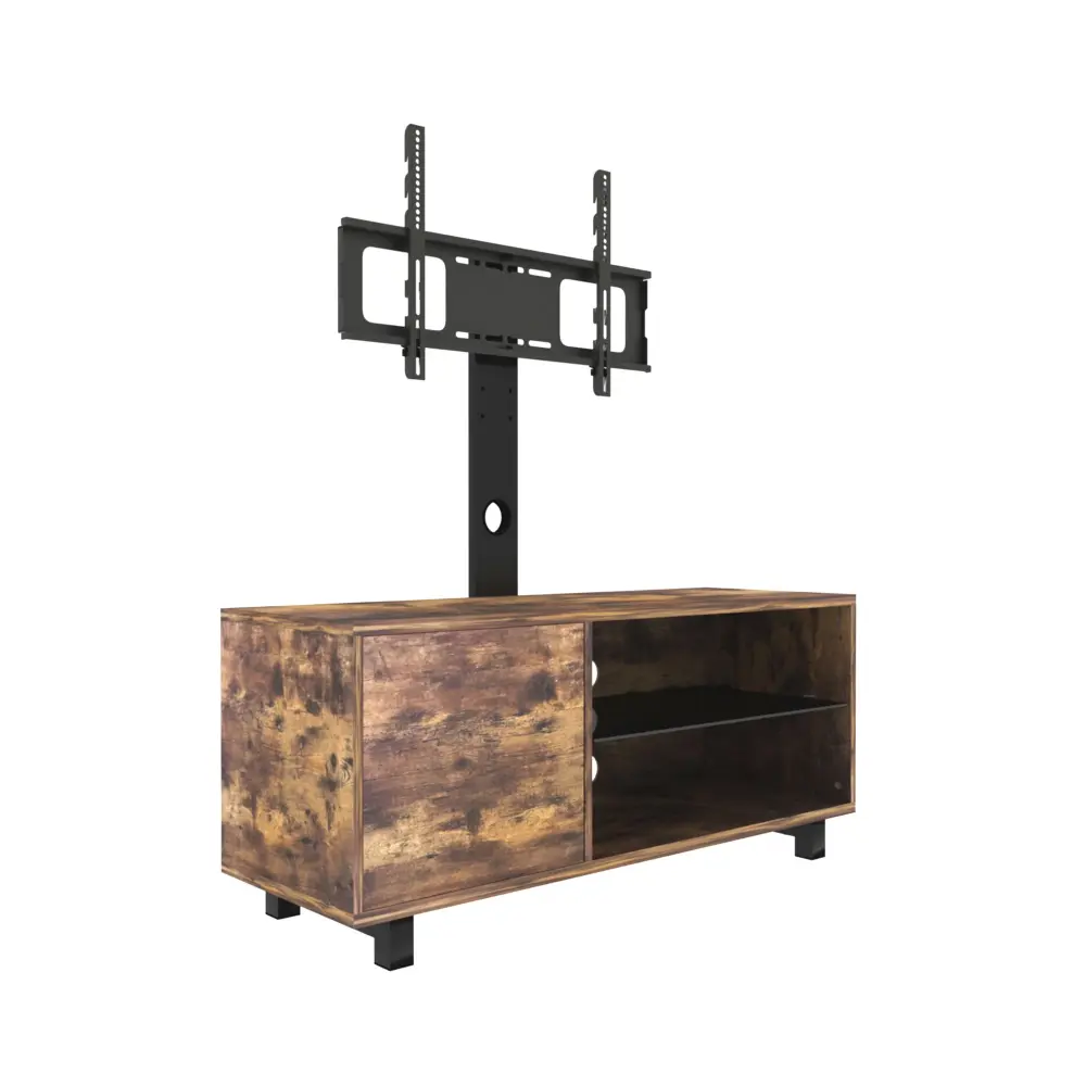 Rustic Brown TV Console Push-To-Open Storage Cabinet TV, Wood & Glass TV Stand Living Room Bedroom - Rustic Taupe
