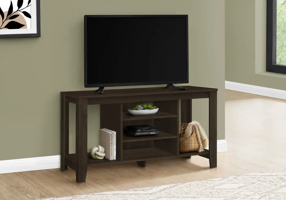 TV Stand, Console, Media Entertainment Center, Storage Shelves, Hard-wearing Construction - Espresso