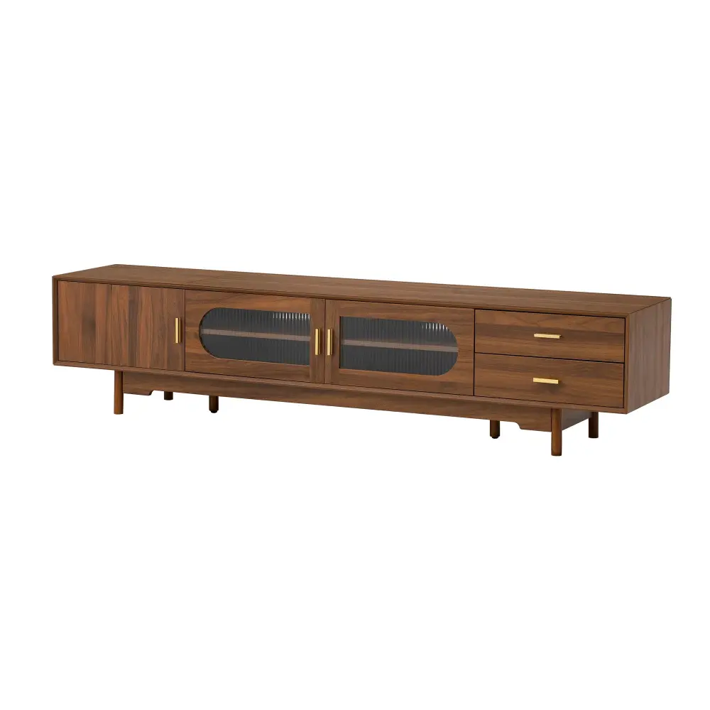 TV Stand Fluted Doors, 2 Drawers - Walnut