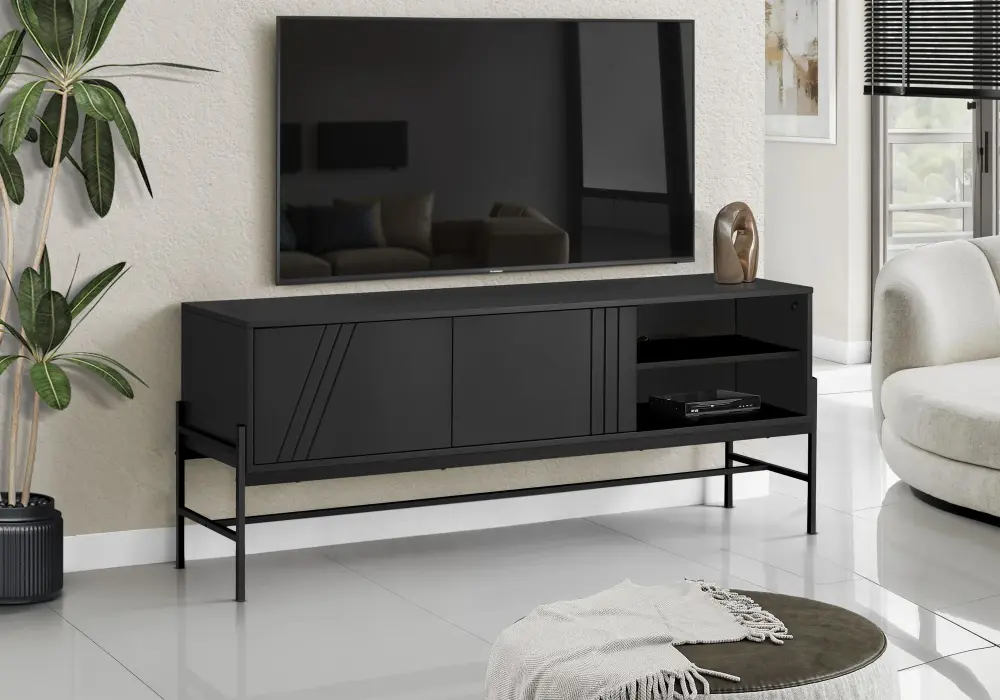 TV Stand, Present-day Design Console, Media Entertainment Center, Storage Cabinet, Contemporary & Modern - Black
