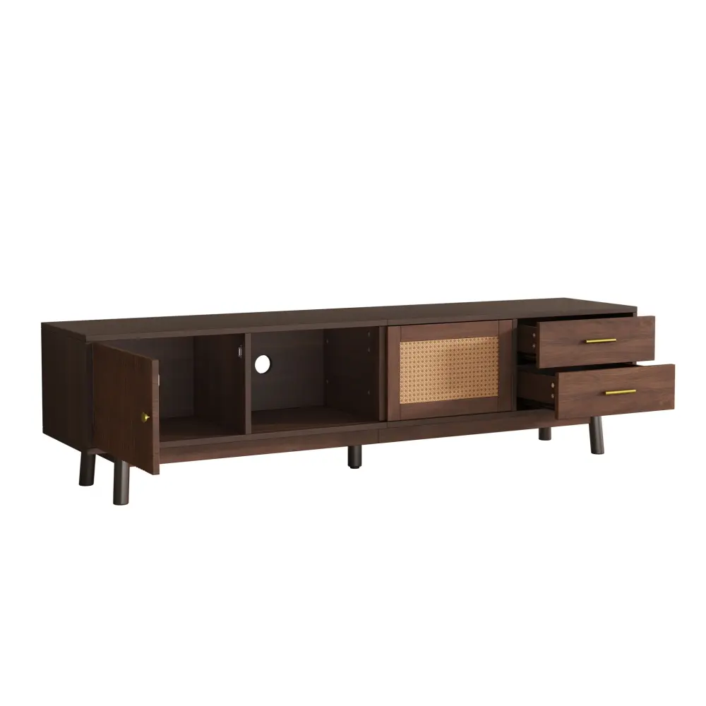 TV Stand 80" TVs Sliding Doors And Drawers, Accent Storage Unit - Deep Brown