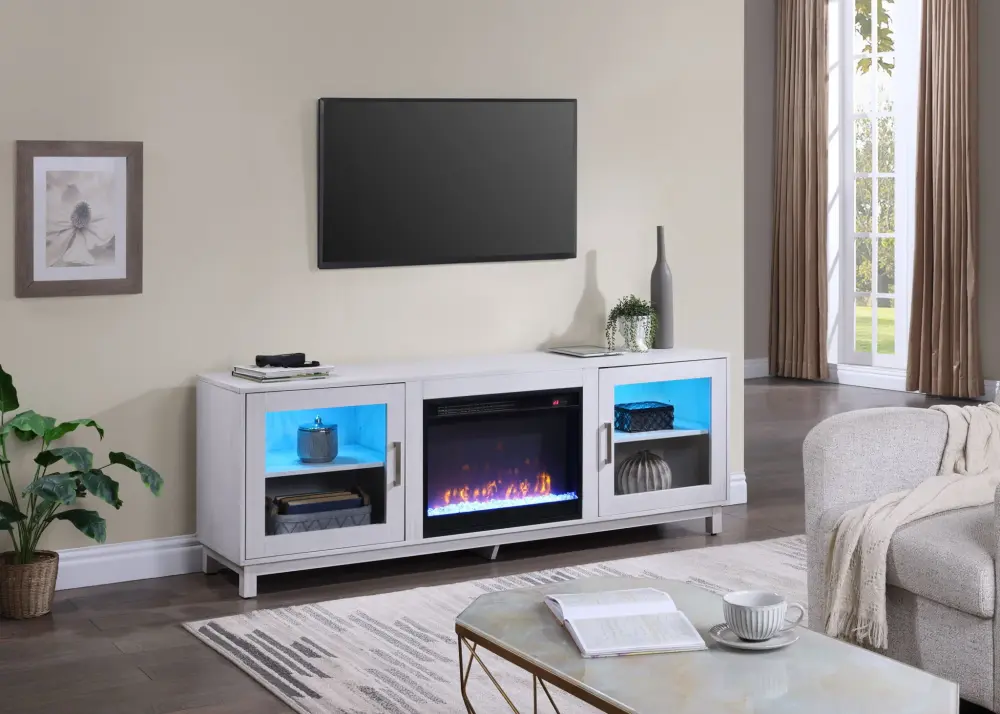 Summit - TV Stand Console Fireplace - Snow Walnut Finish
