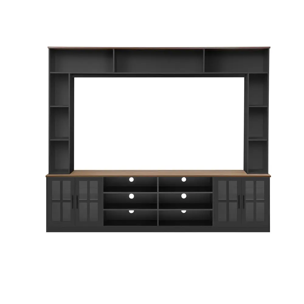 Wall Unit Entertainment Center Bookshelves TVs Up To 80", Tempered Glass Doors And Tunable Shelves