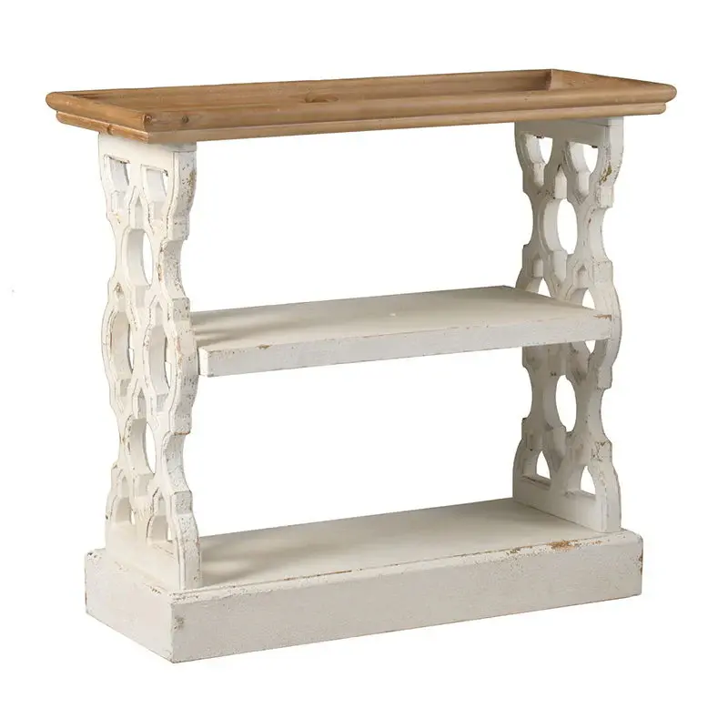 Distressed Wood Shelf Tray, French Country Console Table - Espresso / Antique White Easy Set-Up