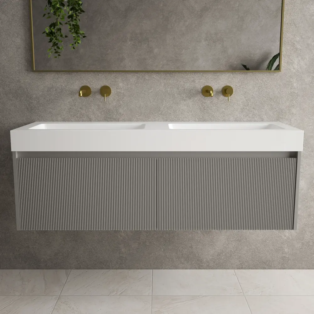 Scanalato Double Drawer Vanity Unit Beyondstone BLOC Dual Basin - Rich Taupe 1400mm