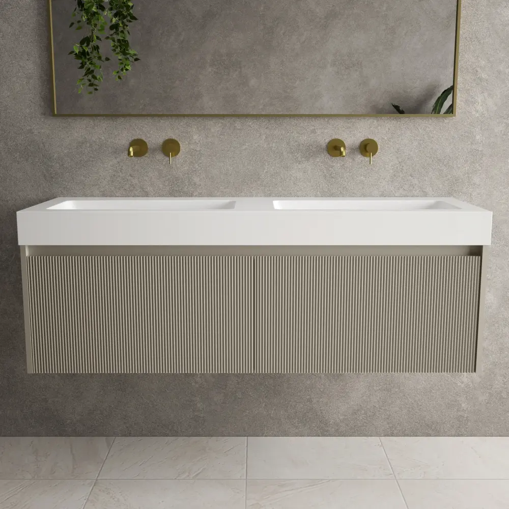 Scanalato Double Drawer Vanity Unit Beyondstone BLOC Double Basin - Gentle Taupe 1400mm