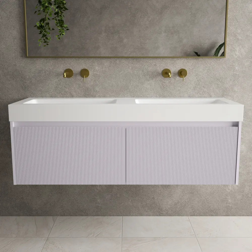 Scanalato Double Drawer Vanity Unit Beyondstone BLOC Twofold Basin - Soft Violet 1400mm