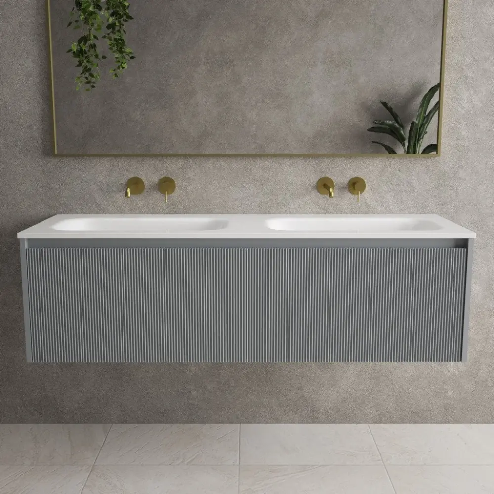 Scanalato Dual Drawer Vanity Unit Beyondstone Double Basin - Dove Grey 1400mm