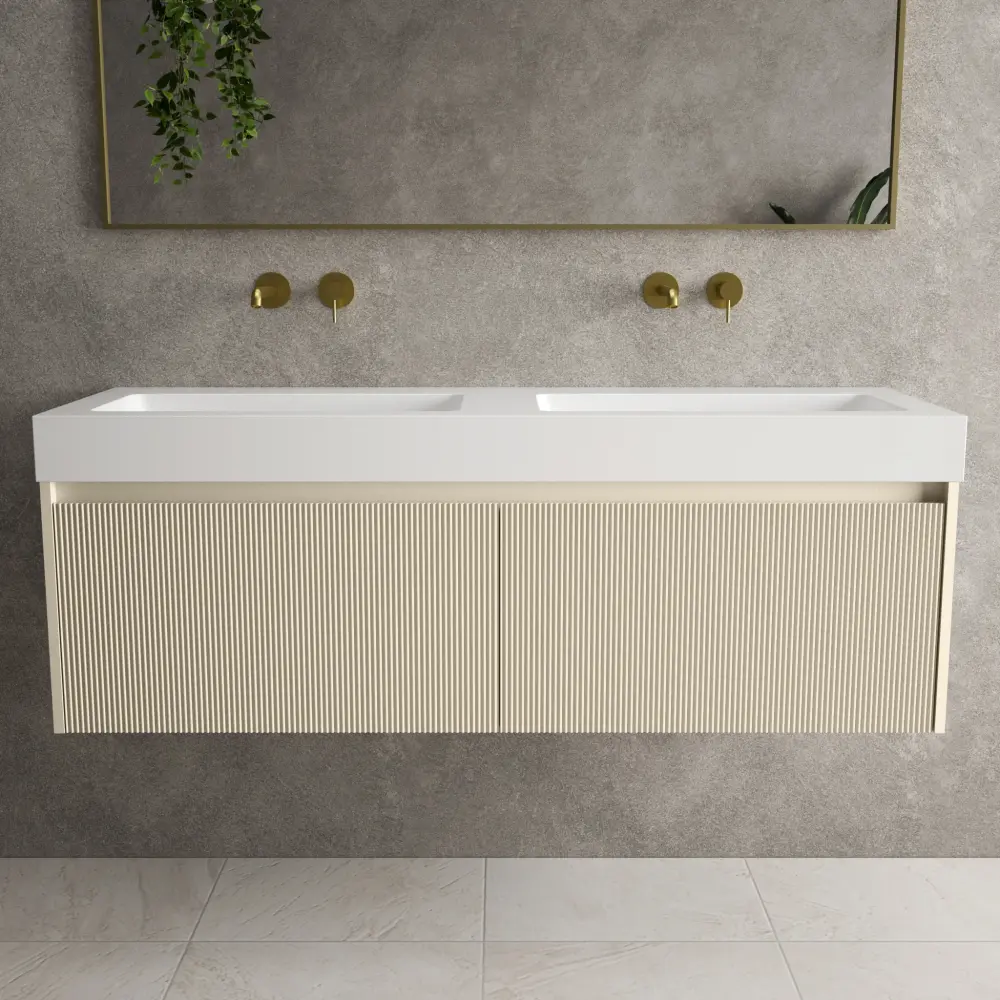 Scanalato Paired Drawer Vanity Unit Beyondstone BLOC Double Basin - Cashmere 1400mm