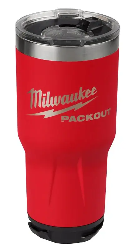 Milwaukee PACKOUT 48-22-8393R Tumbler, 30 oz Capacity, Sliding Magnetic Lid, Metallic, Red, Insulated
