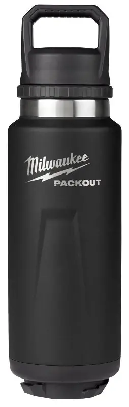 Milwaukee PACKOUT Series 48-22-8397B Coated Bottle, 36 oz, Stainless Steel, Black