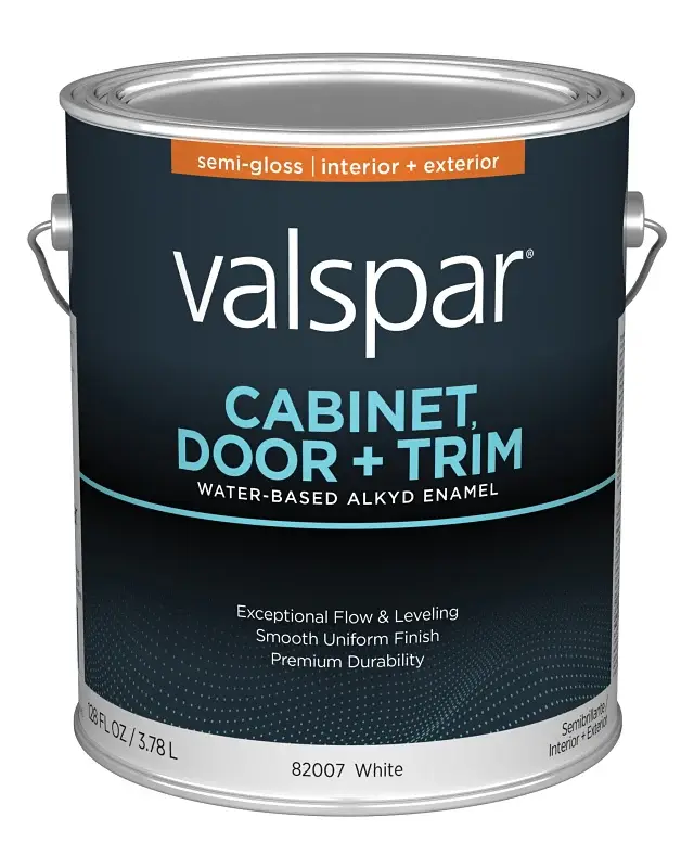Valspar 8200 028.0082007.007 Cabinet, Door and Trim Paint Enamel, Water Base, Semi-Gloss Sheen, Pearl Base, 1 gal