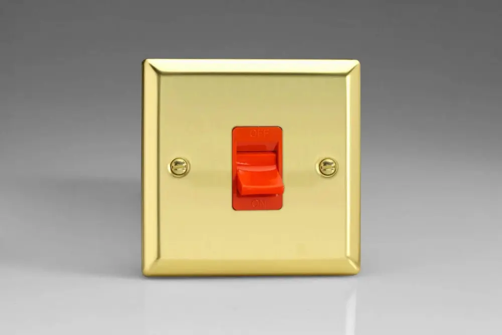 Varilight XV45S Victorian Polished Brass 45A DP Cooker Switch Sole Plate
