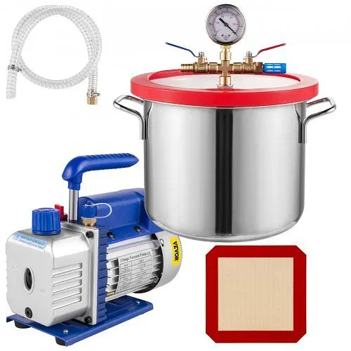 VEVOR Chemical-Resistant 2.5cfm Vacuum Pump 1.5 Gal Vacuum Chamber 5pa Tool Degassing Silicone, QCKTZKB2.5CFMD1.5V1