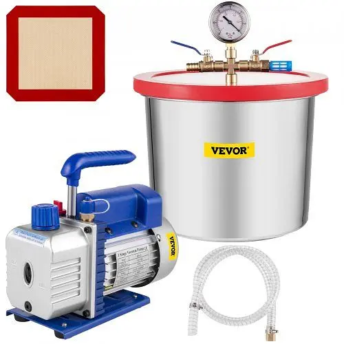 VEVOR 2 Gal Vacuum Chamber + 5 Cfm Single Stage Pump To Degassing Silicone Kit, QCKTZKB5CFM1-3J2TV1