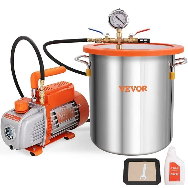 VEVOR 5 Gallon Vacuum Chamber and 3.5 CFM Pump Kit, Tempered Glass Lid Vacuum Degassing Chamber Kit, ZKBTTZ35CFM150FSSV1