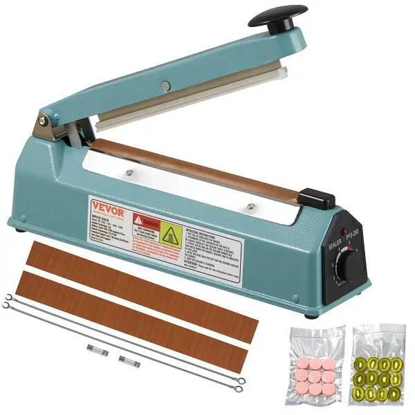 VEVOR Hi-Vis Impulse Sealer 8 inch, Manual Heat Seal Machine Iron Shrink Wrap Bag Sealers, ZDSFKJTQ8INCSVFDUV5