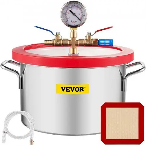 VEVOR Shielded Vacuum Chamber 1.5 Gal Vacuum Degassing Chamber Glass Lid Stainless Steel, QCKTZKB1.5JLZKT01V0