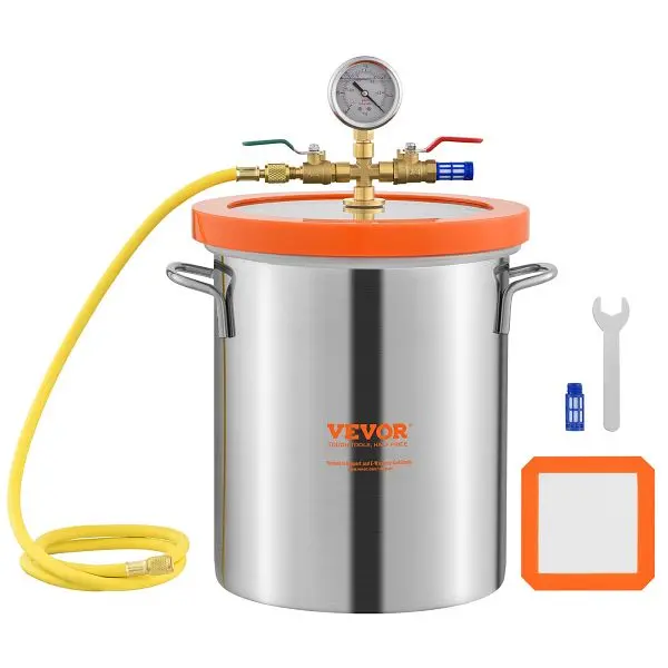 VEVOR Small 5 Gallon Vacuum Chamber, Enhanced Tempered Glass Lid Vacuum Degassing Chamber, JSZKTJS5GALLH3CGUV0