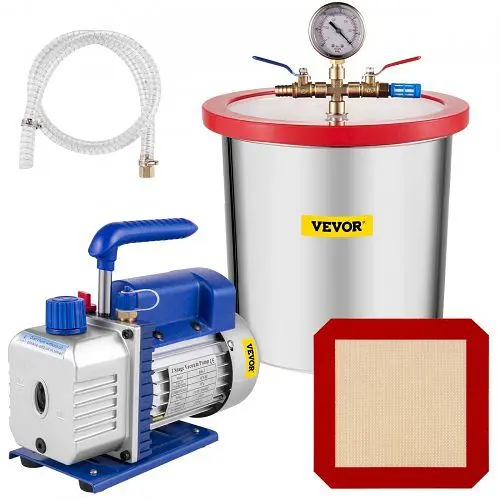 VEVOR Traditional 3 Gal Stainless Steel Vacuum Degassing Chamber Kit 3CFM Vacuum Pump, QCKTZKB3JLBXGT3CFV1