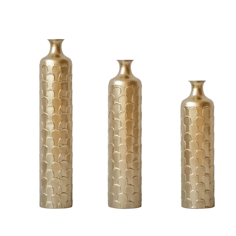 Floor Metal Vases Decorated White Metal Vases (Set 3) Gorgeous Home Decoration Large Glazed All-metal Vases - Golden