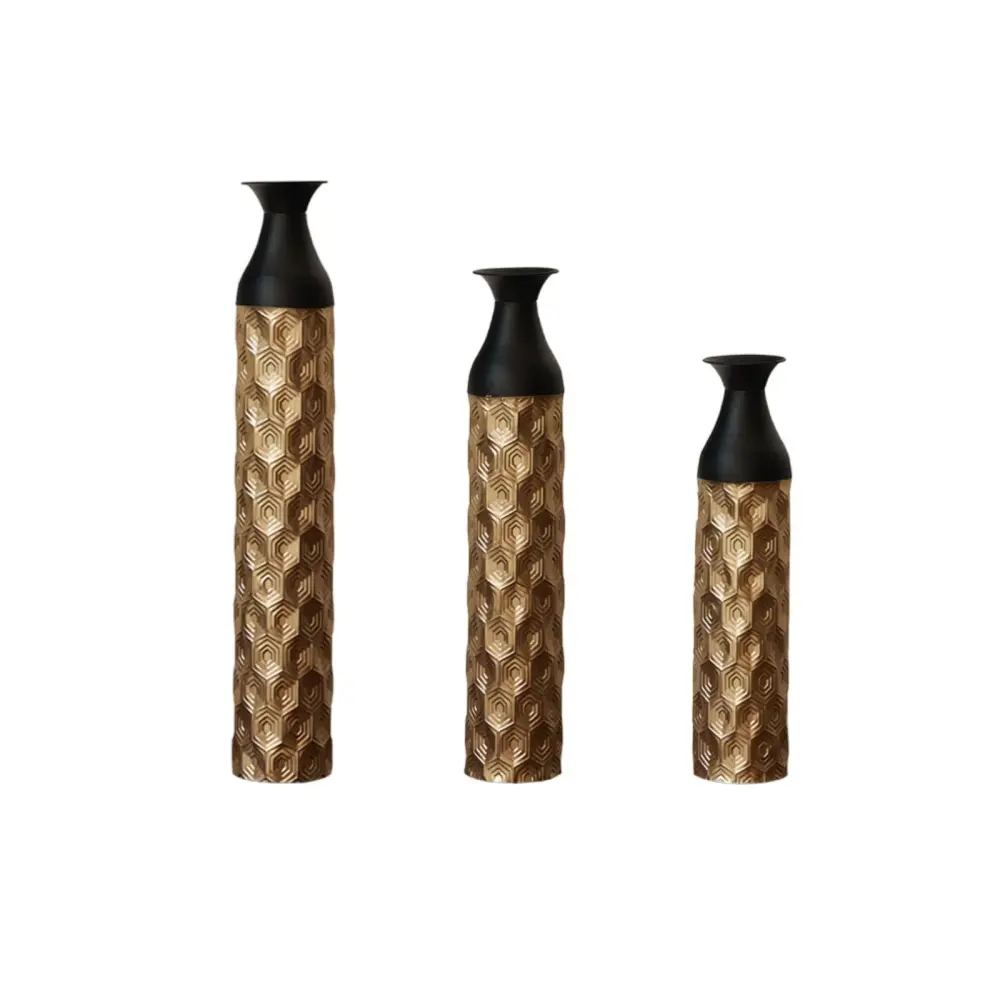 Floor Metal Vases (Set 3) Gorgeous Home Decoration Large Glazed Metal Vases - Onyx / Gold
