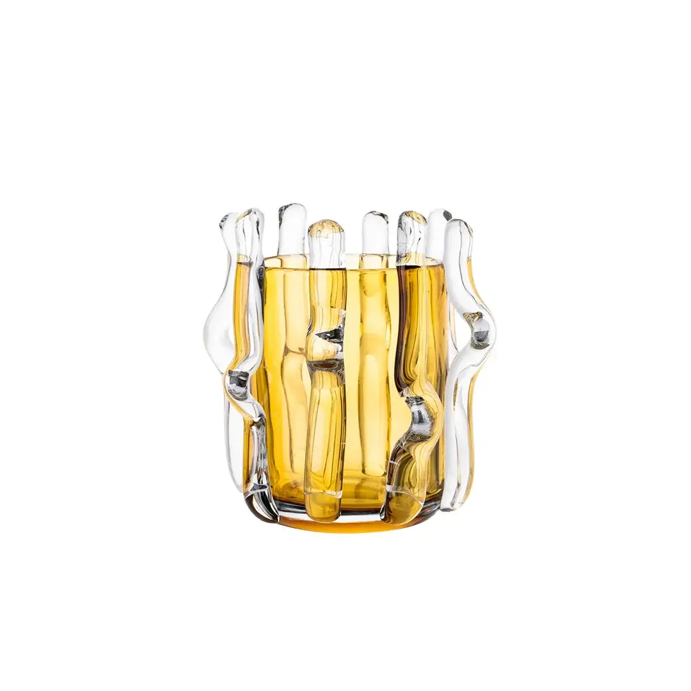 Modern Geometric Aura Small Glass Vase - Amber & Crystal