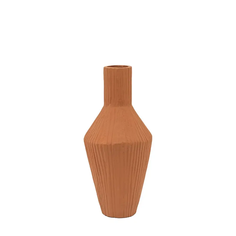Zara Ribbed Alloy Vase - Terracotta Heavy Base