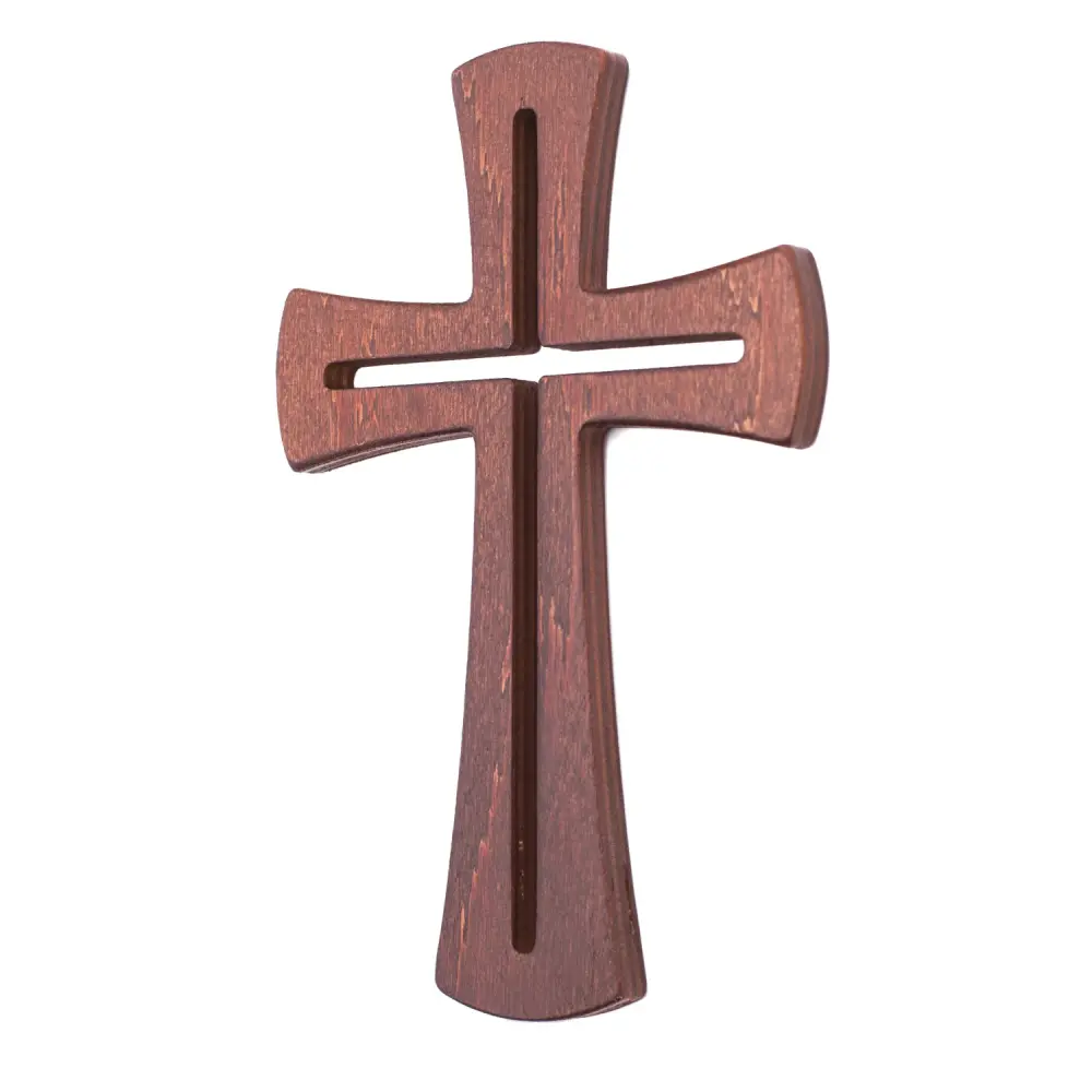 Wall Hanging Cross Timber Plywood Crucifix Christian Modern Brown 18cm x 11cm x 1cm