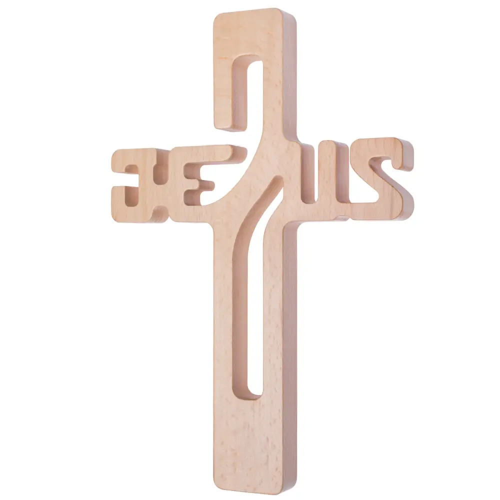 Wooden Hanging Cross 22cm JESUS Beech Genuine Wood 22x14x cm Crucifix Christian Gift Idea