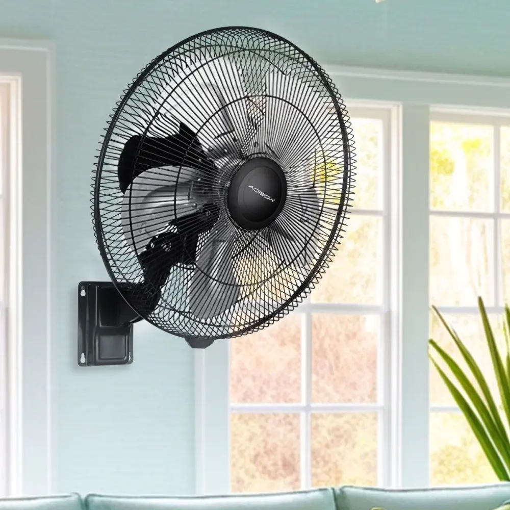 90 Degree 5 Speed Settings Wall Mount Fan Horizontal Oscillation Indoor / Outdoor Household Commercial - Ebony