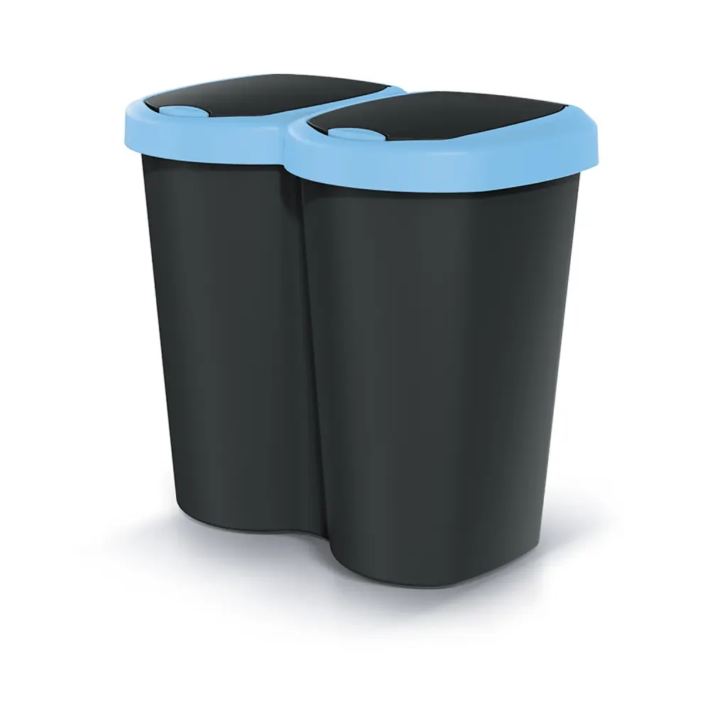 Compacta B Duo wastebasket, blue/black, 40L capacity, one compartment, two lids, bracket-mounted version, NDBS40-2717C_S411