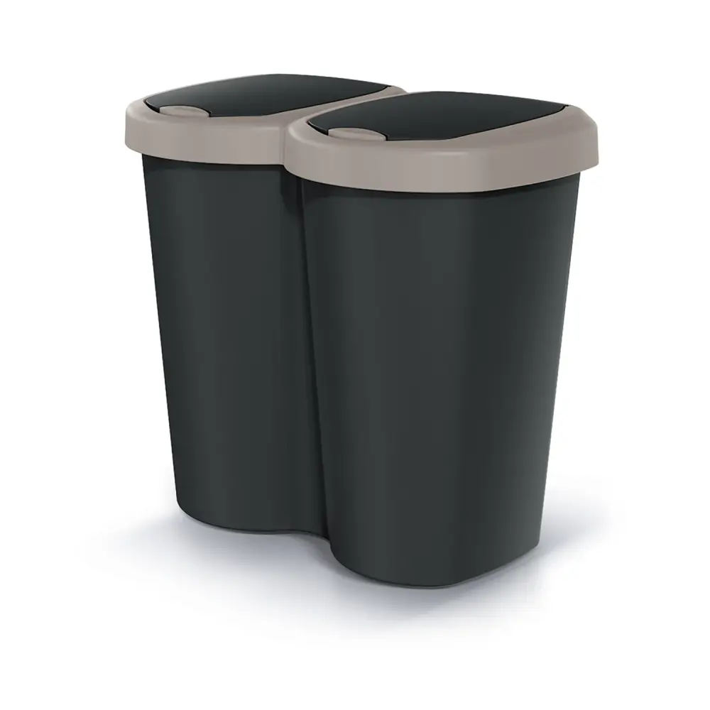 Compacta B Duo wastebasket, brown/black, capacity 40L, one compartment, two lids, wall-fixed version, NDBS40-WG5C_S411