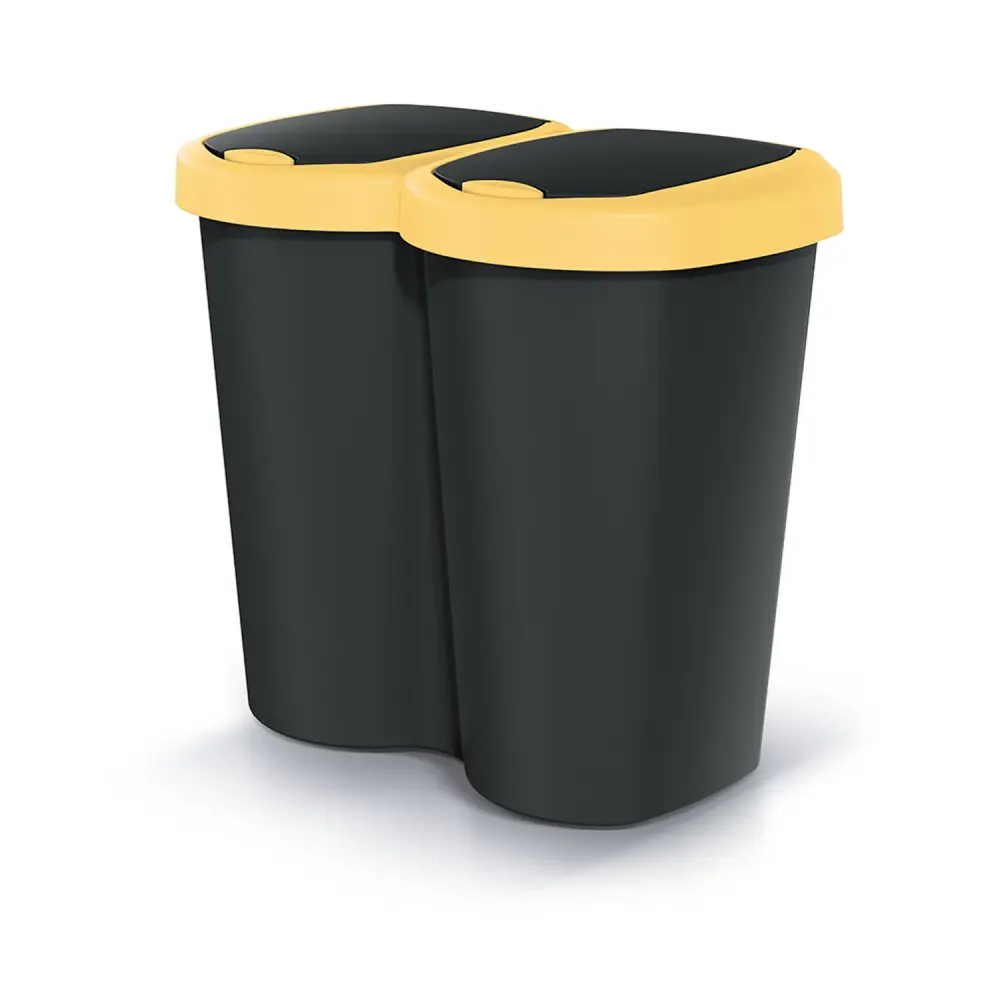 Compacta B Duo wastebasket, yellow/black, capacity 40L, one compartment, two lids, wall-hung version, NDBS40-1215C_S411