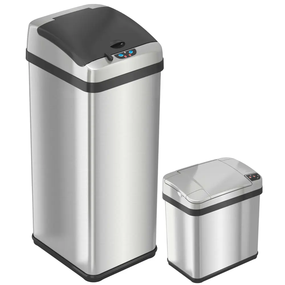 50 L / 13 Gal and 10 L / 2.5 Gal Combo Pack Stainless Reinforced Platinum Edition Sensor Kitchen Trash Can and Bathroom Tr...