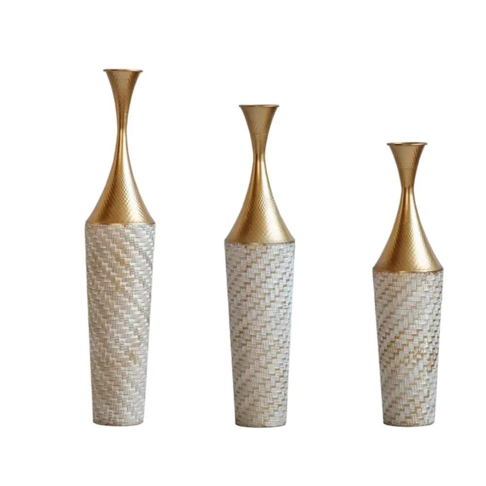 Floor Metal Vase Modern Style Decoration Home Woven Pattern Metal Vase 3 Piece Adjust Gorgeous Home Decoration Large Glaze...