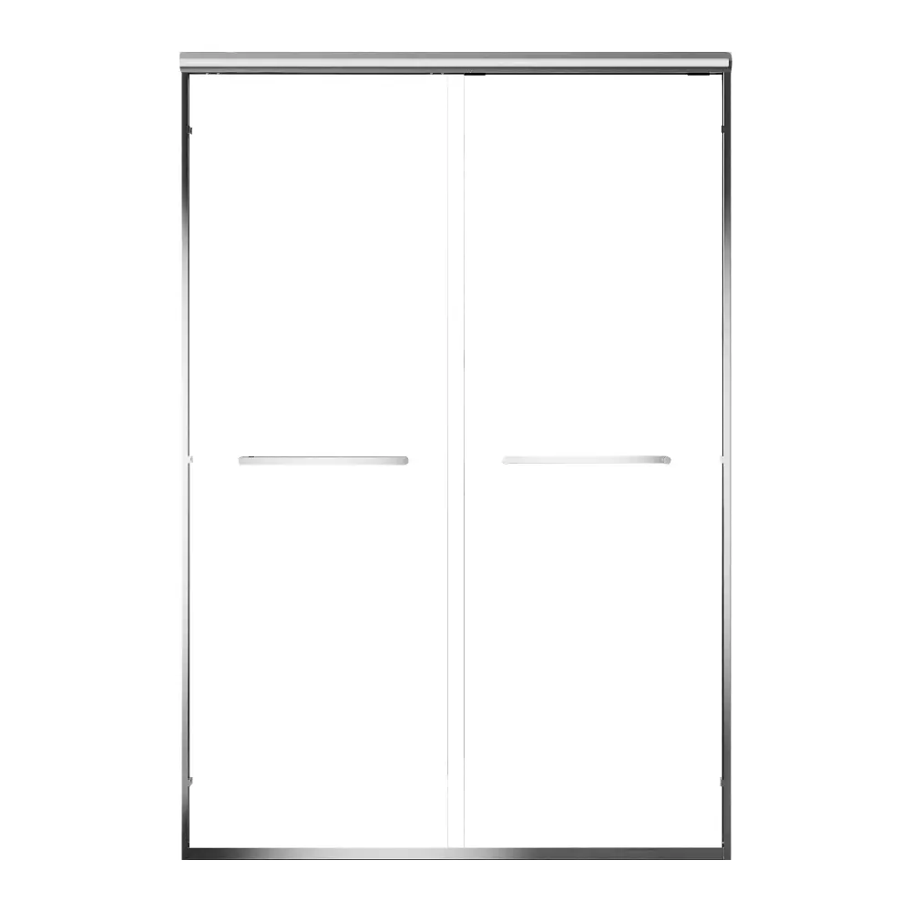 Aluminum Frame Double Double Soft Close Shower Door, Tempered Glass And Twin Stainless Steel Handles
